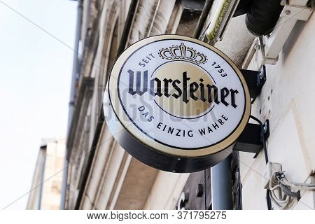 Bordeaux , Aquitaine / France - 01 15 2020 : Warsteiner Beer Sign Logo On Restaurant Bar Wall Buildi