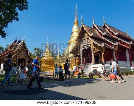 Wat Phra Singh Temple Chiang Mai Thailand-11 January 2020:construction Of Wat Phra Singh, B.e. Year 