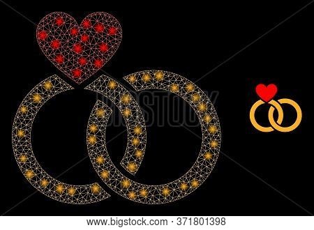 Glare Web Mesh Wedding Rings With Lightspots. Illuminated Vector 2d Constellation Created From Weddi