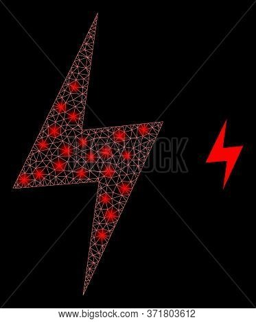 Glare Web Mesh Electric Hazard With Light Spots. Illuminated Vector 2d Constellation Created From El