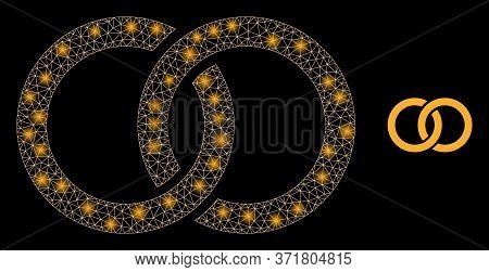 Glare Web Mesh Marriage Rings With Glowing Spots. Illuminated Vector 2d Model Created From Marriage 