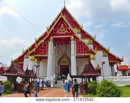 Ayutthaya Thailand-28 February 2019:wihan Phra Mongkhon Bophit In Ayutthaya That Has Been Well Resto