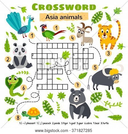 Asia Animals Crossword. Game For Preschool Kids