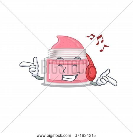 A Caricature Design Style Of Body Srub Listening Music On Headphone