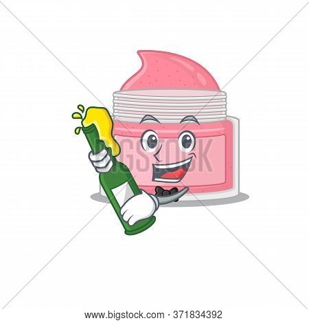 A Caricature Design Style Of Body Srub Cheers With A Bottle Of Wine