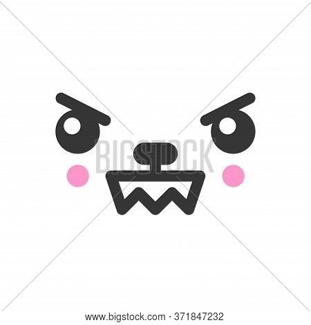 Angry Kawaii Cute Emotion Face, Emoticon Vector Icon