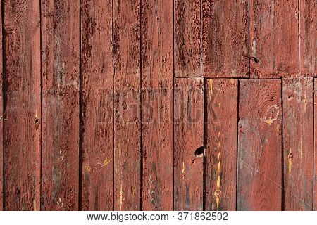 Wooden Texture Of Red Color Background. Stock Photo Of Rustic Wooden Textured Wall