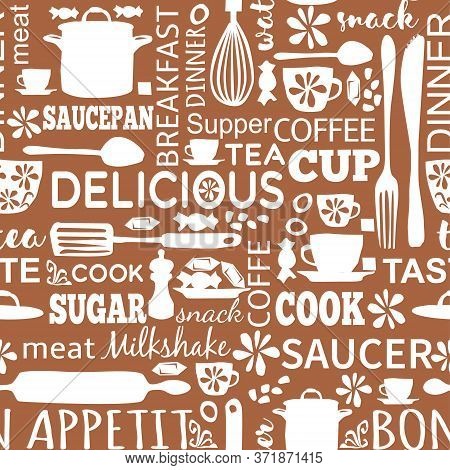 Kitchen Pattern Seamless Hand Drawn Design. Kitchen And Home Decoration Series.