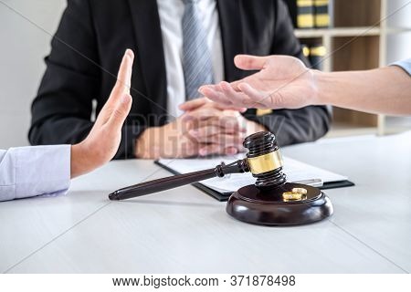 Unhappy Divorce Couple Having Conflict, Man And Wife Conversation During Divorce Process With Male L