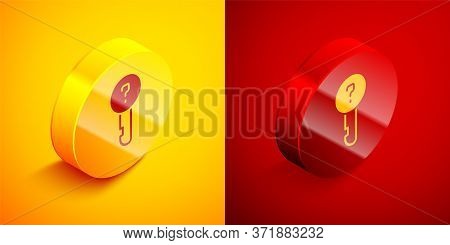 Isometric Undefined Key Icon Isolated On Orange And Red Background. Circle Button. Vector