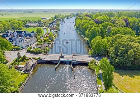 Aerial from the river Vecht in the countryside from the Netherlands