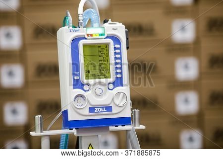 Bucharest, Romania - June 10, 2020: A Zoll Portable Mechanical Medical Ventilator On Display During 