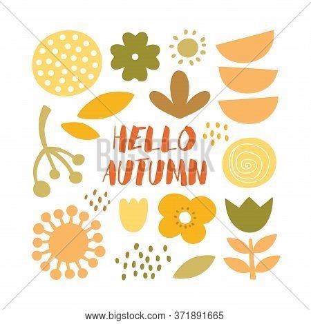 Lovely Minimal Autumn Scandinavian Cute Vector Print With Plants, Flowers And Leafs. Typography Post