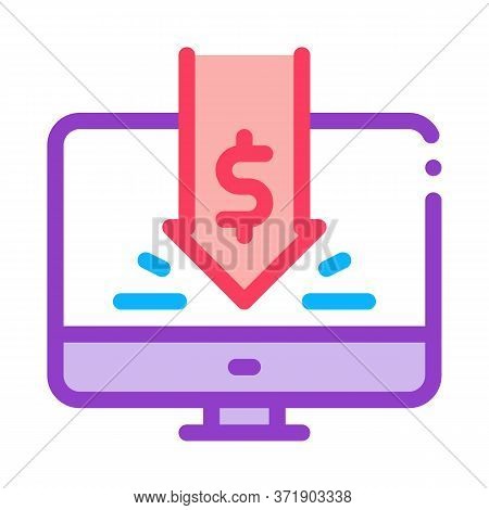 Dropped Cash Investment In Computer Icon Vector. Dropped Cash Investment In Computer Sign. Color Sym