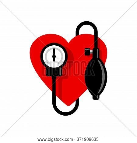 Blood Pressure Icon - Heart And  Sphygmomanometer - Emblem Of Heart Care And Cardiology