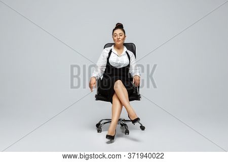 Paperwork. Young Woman In Office Attire. Bodypositive Female Character, Feminism, Loving Herself, Be