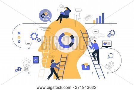 Reative Of Business Graphics, The Company Is Engaged In Joint Search For Ideas, Abstract Huge Head, 