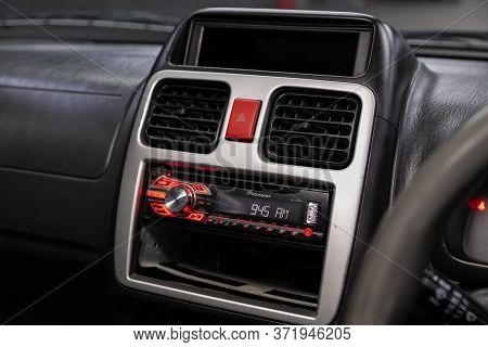 Novosibirsk/ Russia - June 10 2020: Suzuki Wagon R Solio, Audio Stereo System, Control Panel And Cd 