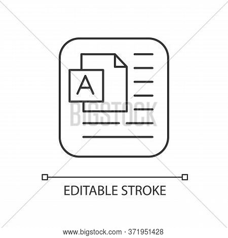 Document Pixel Perfect Linear Icon. Information On Pape Sheet. Page With Text. Computer Document. Th