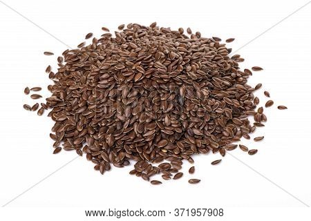 Flaxseeds Isolated On A White Background. Proper Nutrition And Weight Loss. Useful Product