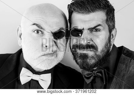 Old Father And Son. Fathers Day. Crazy Emotions. Comical Dad And Son. Funny Expression People. Daddy