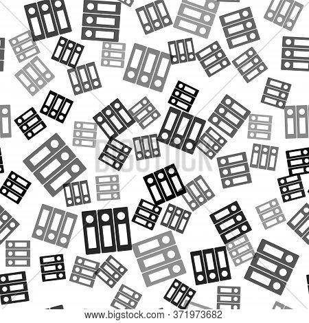Black Office Folders With Papers And Documents Icon Isolated Seamless Pattern On White Background. O