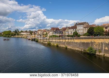 BERGERAC, FRANCE - AUGUST 12, 2019: Dordogne Riverfront in Bergerac. The town has an important tourist industry.