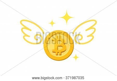 Icon Bitcion Cryptocurrency Money Gold And Wing, Currency Digital Coin For Loss Financial Concept, P