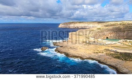 Flight Over Dwerja Bay At The Coast Of Gozo Malta - Aerial Photography