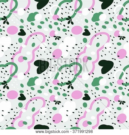 Doodle Snow Storm And Heats Light Pink And Grey Pattern. Vector Seamless Pattern Design For Textile,