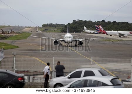 Salvador, Bahia / Brazil  - June 21, 2019: Azul Linhas Aereas Embraer Aircraft Is Seen At Salvador A