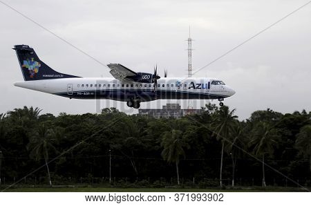 Salvador, Bahia / Brazil  - June 14, 2018: Aircraft Atr 42 Of Azul Linhas Aereas Is Seen At Salvador