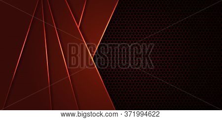 Hexagon Carbon Fiber Dark Red Background With Red Luminous Lines And Highlights. Futuristic Luxury M