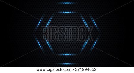 Dark Carbon Fiber Texture With Neon Honeycomb.