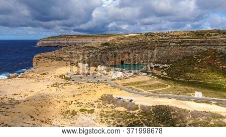 Flight Over Dwerja Bay At The Coast Of Gozo Malta - Aerial Photography