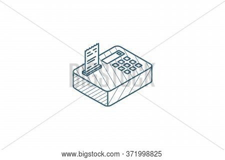 Cash Register Isometric Icon. 3d Line Art Technical Drawing. Editable Stroke Vector