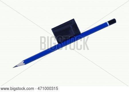 2b Pencil And Eraser Isolated On White Background.