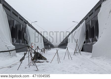 Chernobyl, Ukraine - 22 December 2016: A General View Of The Construction Area Of The Interim Spent 