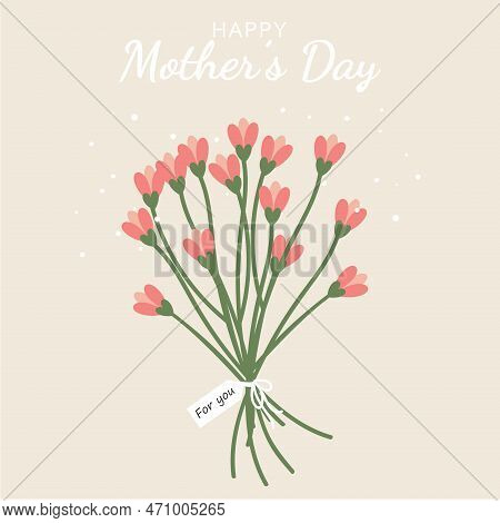 Card With Spring Flowers, Leaves And Bouquets. Greeting Card, Poster, Baner . Happy Mothers Day. Vec