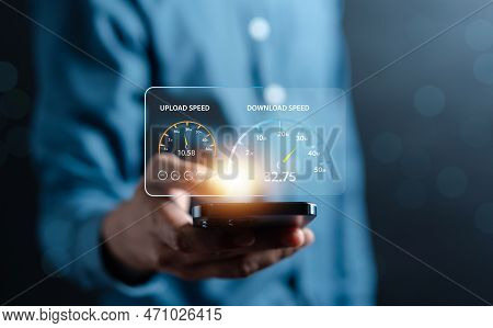 Fast Internet Connection Speedtest Bandwidth Network Technology, Man Using Internet High Speed By Sm