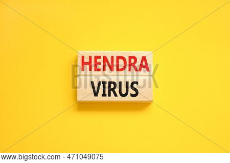 Hendra Virus Symbol. Concept Words Hendra Virus On Wooden Block. Beautiful Yellow Table Yellow Backg