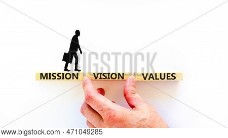 Mission Vision Values Symbol. Concept Words Mission Vision Values On Wooden Blocks On A Beautiful Wh