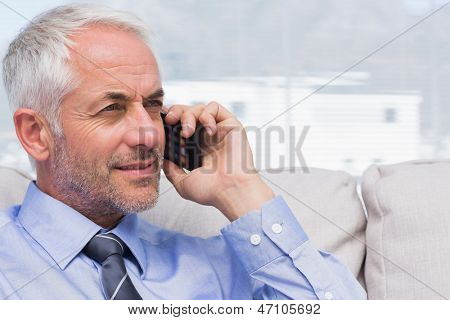 Staffroom 在沙发上打出电话的商人