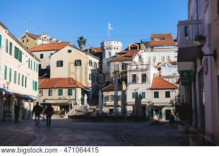 Herceg Novi Town, Kotor Bay, Streets Of Herzeg Novi, Montenegro, With Old Town Scenery, Church, Fort