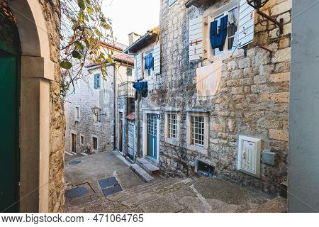 Herceg Novi Town, Kotor Bay, Streets Of Herzeg Novi, Montenegro, With Old Town Scenery, Church, Fort