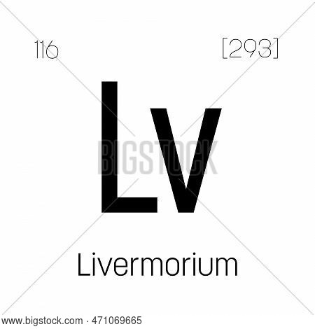Livermorium, Lv, Periodic Table Element With Name, Symbol, Atomic Number And Weight. Synthetic Eleme