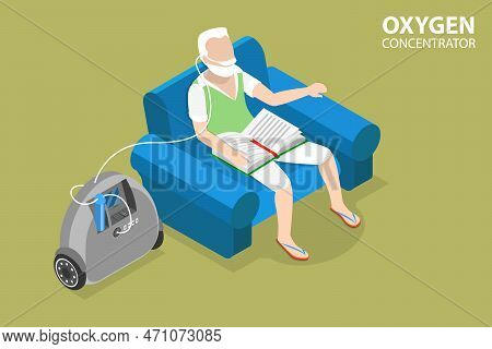 3d Isometric Flat Vector Conceptual Illustration Of Oxygen Concentrator, Medical Portable Device