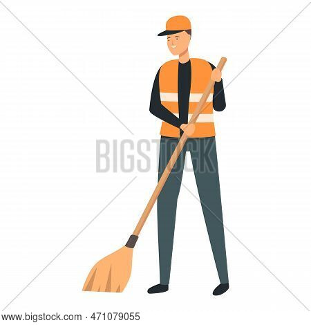 Broom Street Cleaner Icon Cartoon Vector. Garbage Man. Worker Trash