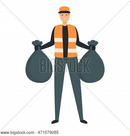 Trash Garbage Bag Icon Cartoon Vector. Street Man. Dump Worker