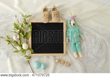 Mockup Of Social Media Baby Announcement. Pregnancy Announcement Background With Blurred . Selective